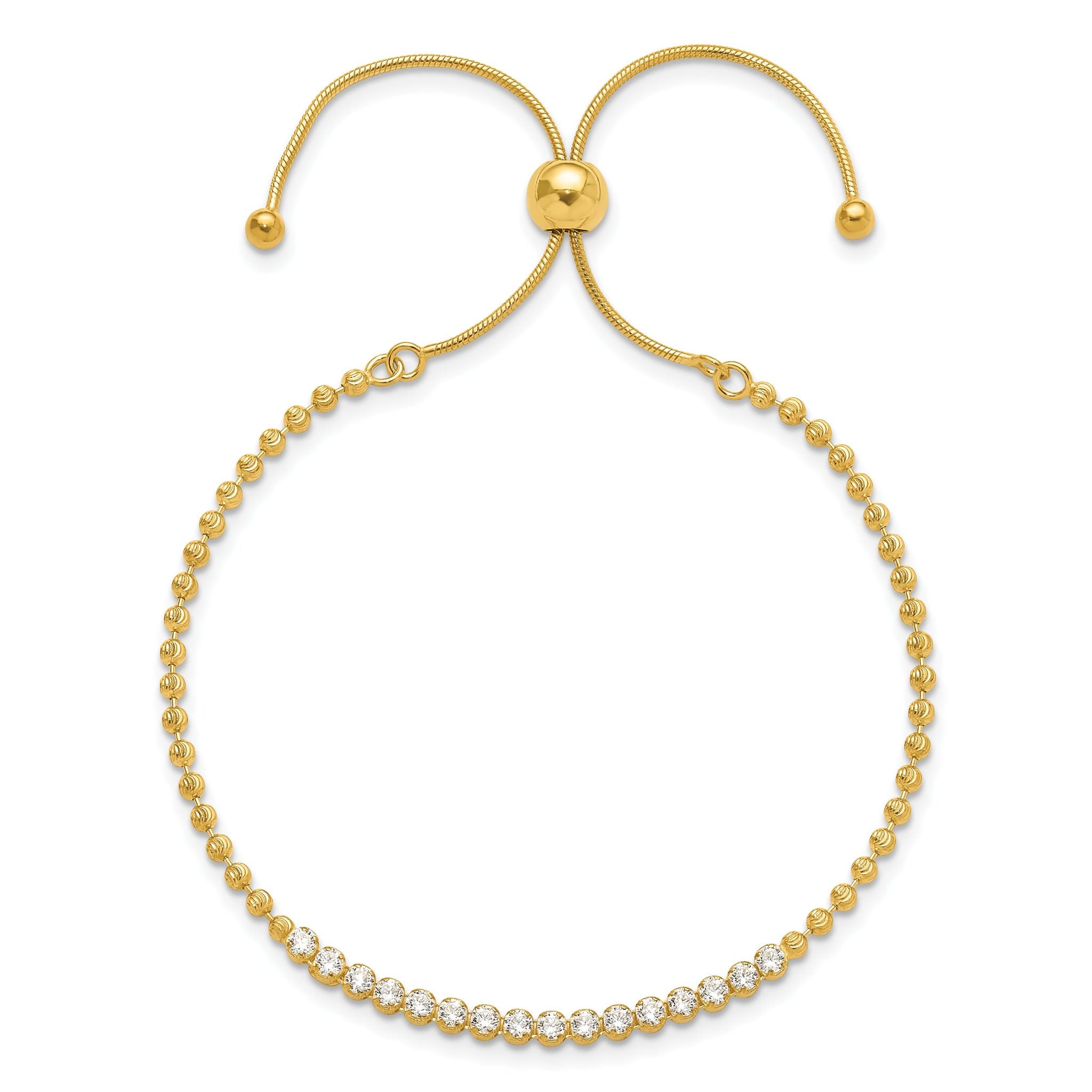 Sterling Silver Polished Gold-tone D/C with CZ Adjustable Bracelet Secondary image