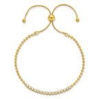 Sterling Silver Polished Gold-tone D/C with CZ Adjustable Bracelet