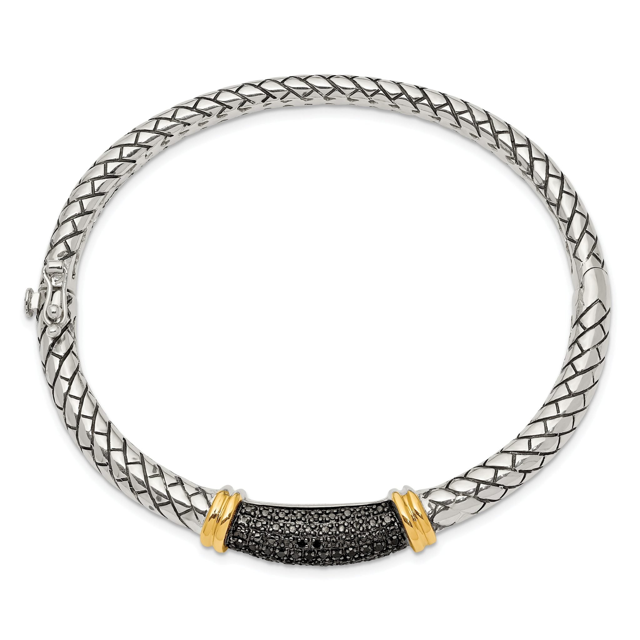 Sophia Jewelers Sterling Silver 14K Accent Black Diamond Bangle Bracelet