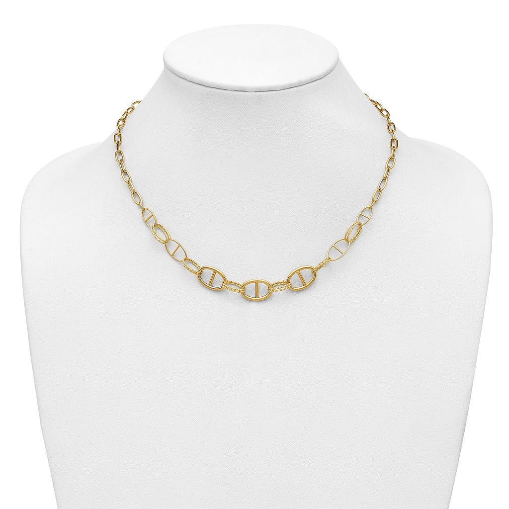 14K Polished and Diamond cut Fancy Link Necklace