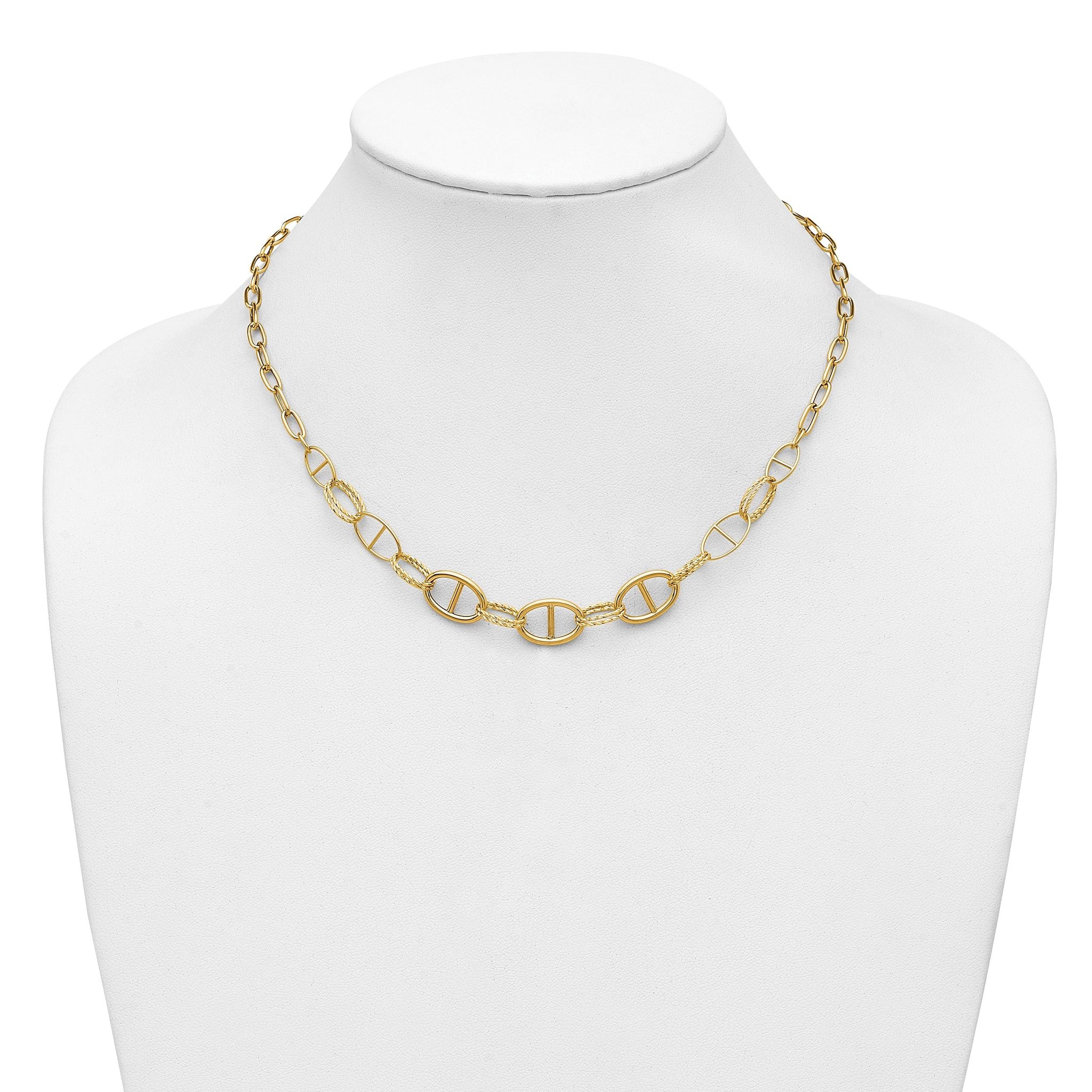 14K Polished and Diamond cut Fancy Link Necklace