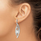 Stainless Steel Polished Marquise Textured Cubic Zirconia Drop Dangle Earrings for Women