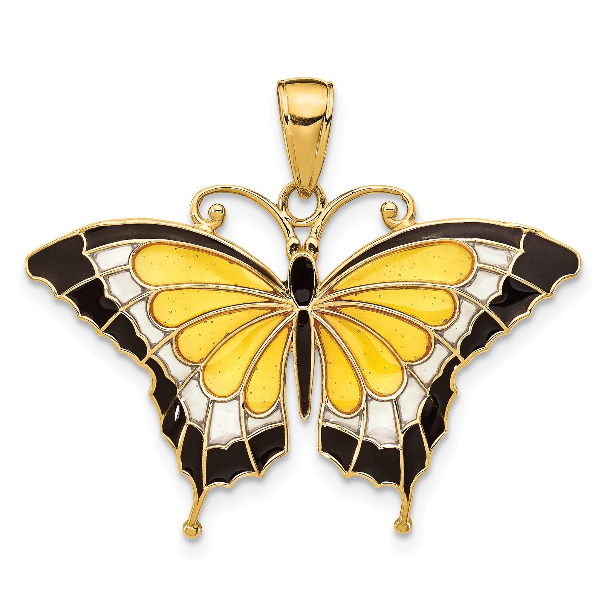 14K Yellow Gold Enameled Butterfly Pendant with Multi-Color Accents Polished Finish Main image