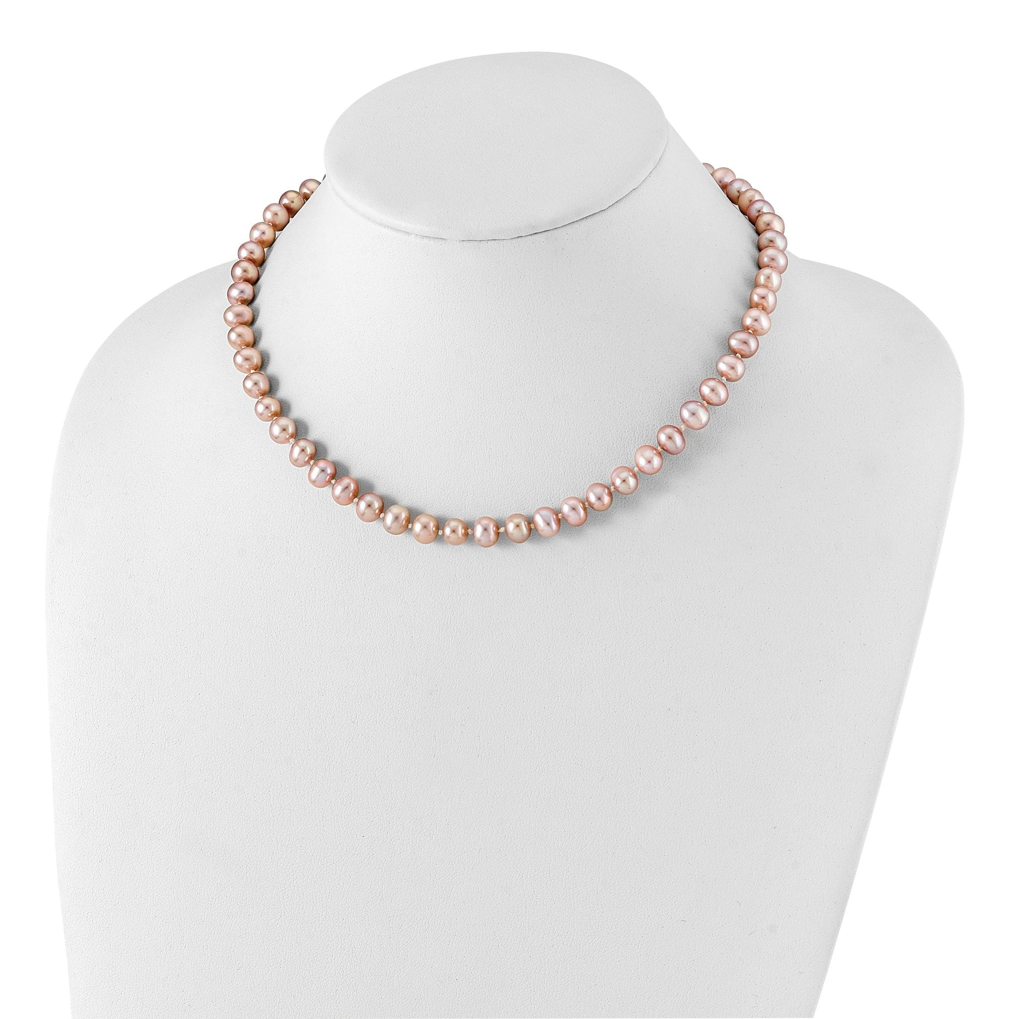 Sterling Silver Rhodium-plated 7-8mm Purple Near-Round Freshwater Cultured Pearl 16 inch Necklace Secondary image
