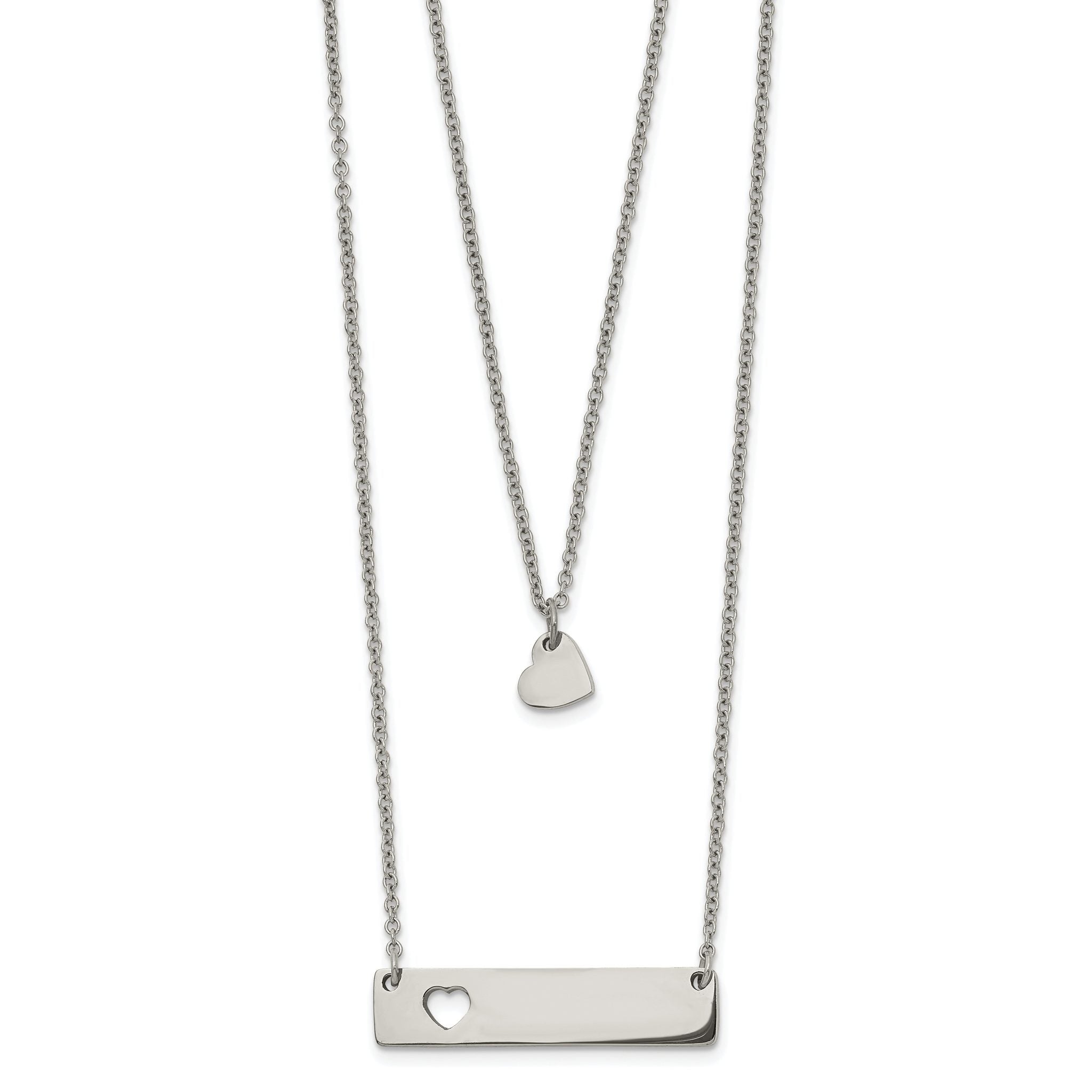 Chisel Stainless Steel Polished Heart and Bar Multi Strand 15.5 inch Cable Chain with a 1.5 inch Extension Necklace Main image