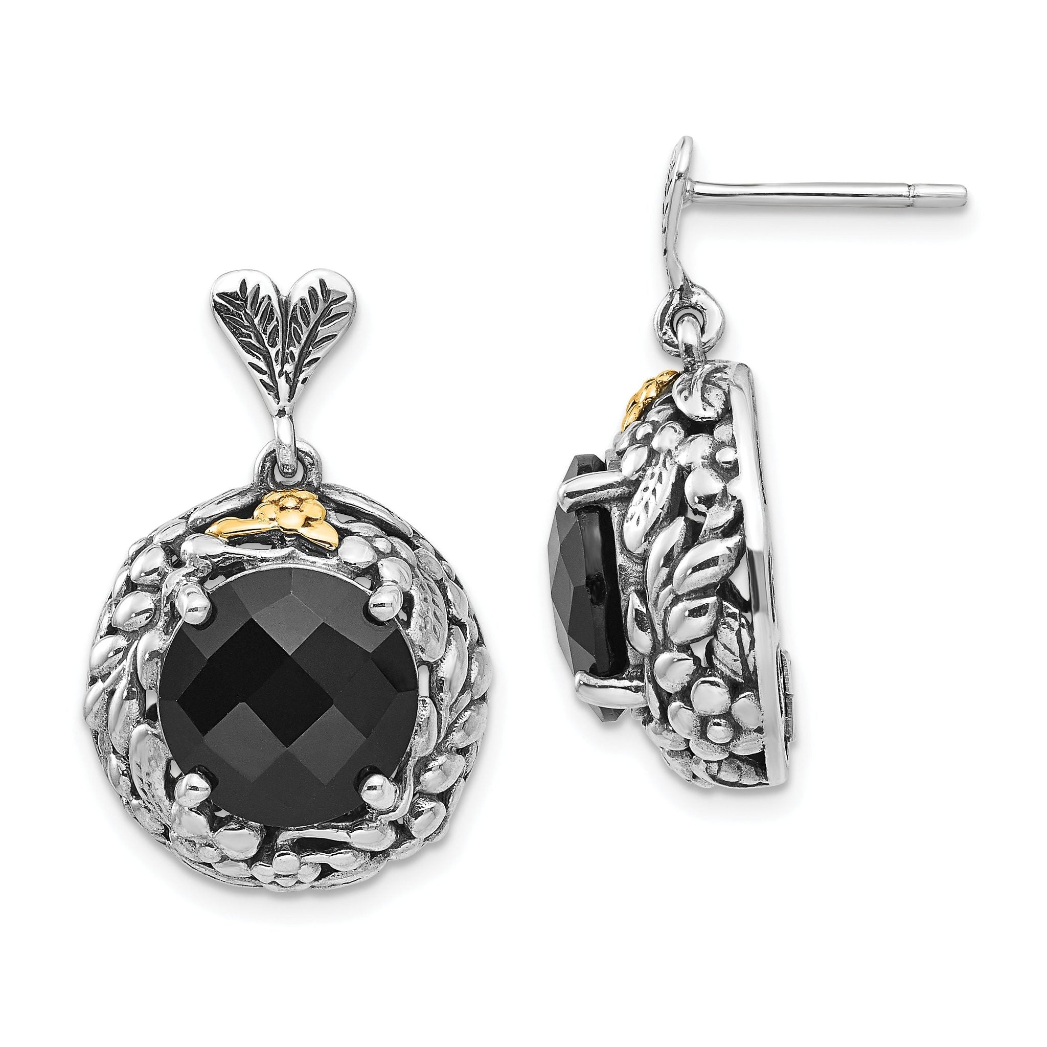 Sophia Jewelers Sterling Silver 14K Gold Onyx Dangle Earrings Vintage Elegance Main image