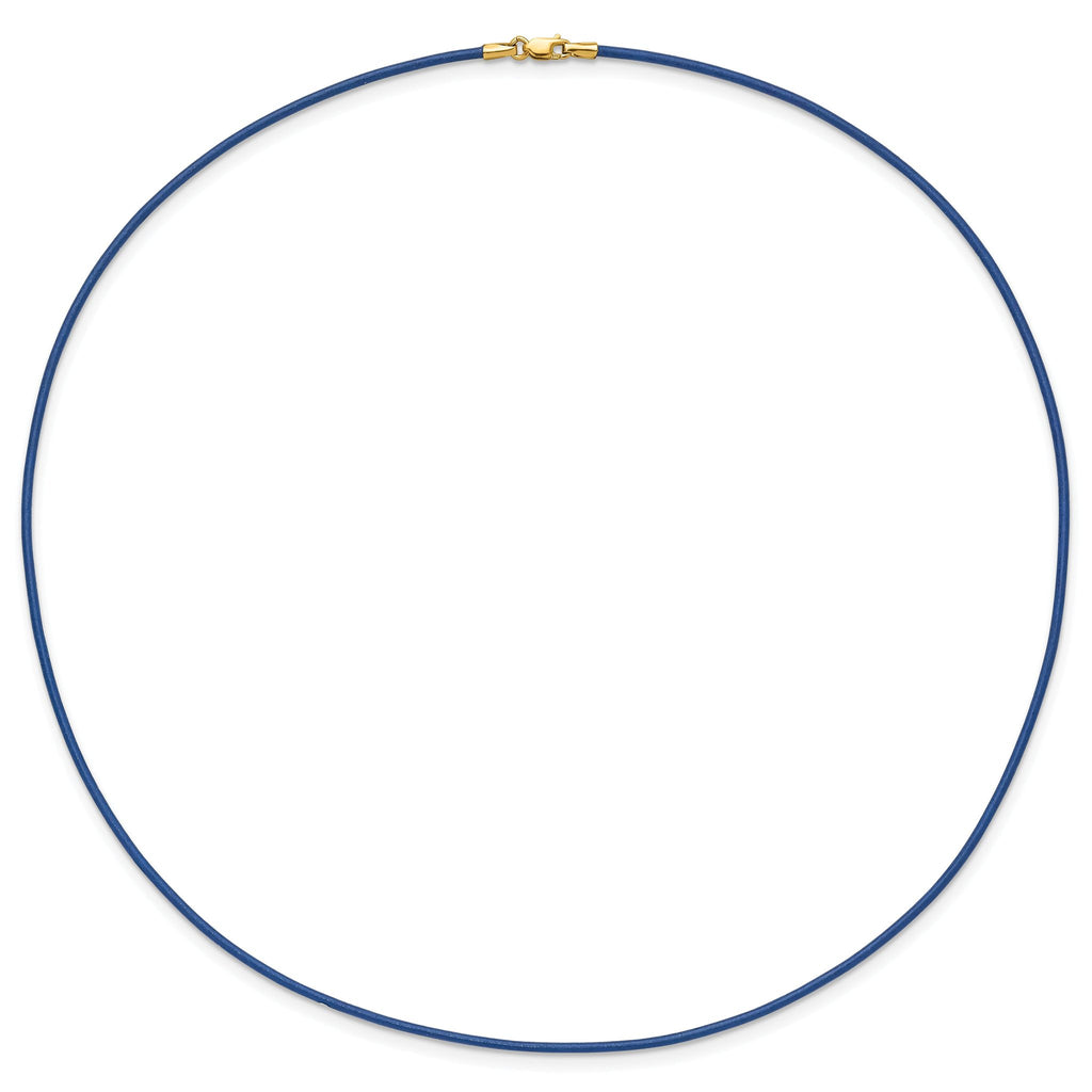 14k Yellow Clasp 1.6mm 16 inch Royal Blue Leather Cord Necklace