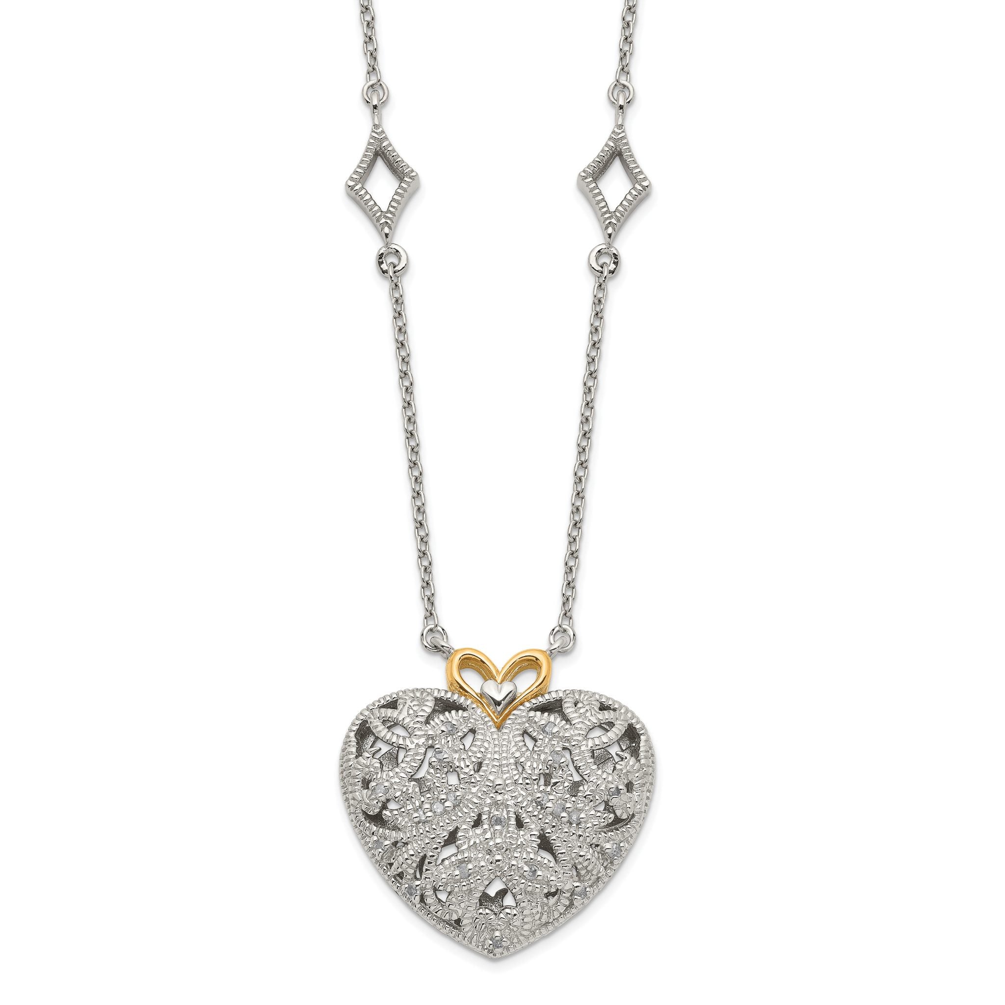 Shey Couture Sterling Silver Rhodium-plated with 14K Accent 18 Inch Diamond Vintage Heart Necklace Main image