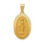 14K Gold Miraculous Medal Hollow Oval Pendant with Polished Finish