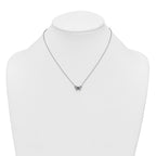 Sterling Silver Rhodium-plated Polished Blue Glass and White CZ Butterfly 16 Inch with 2 Inch Extension Necklace