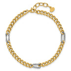 14K Two-tone Polished / DC Fancy Link w/1in ext. Bracelet