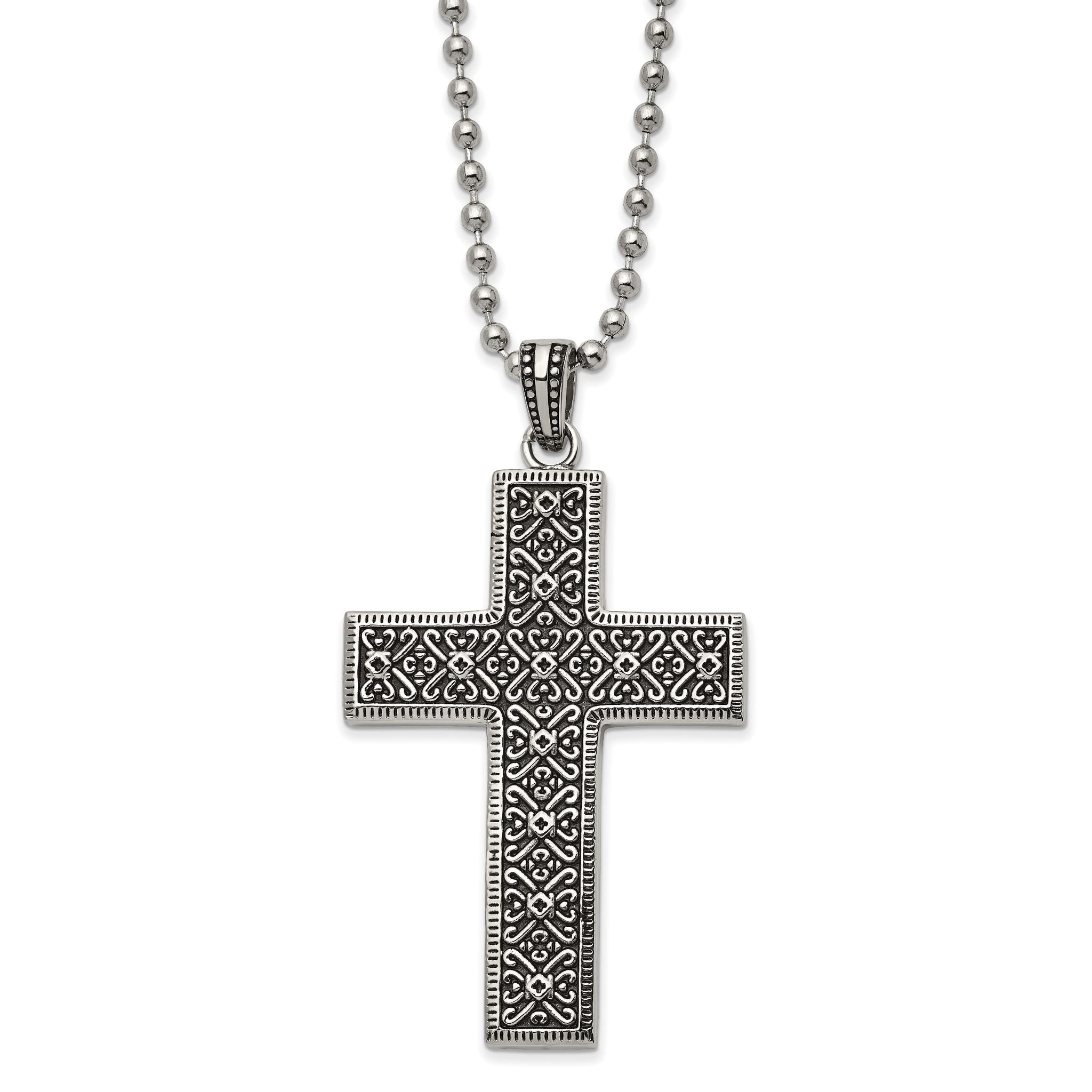 Chisel Stainless Steel Antiqued and Polished Cross Pendant on a 22 inch Ball Chain Necklace Main image