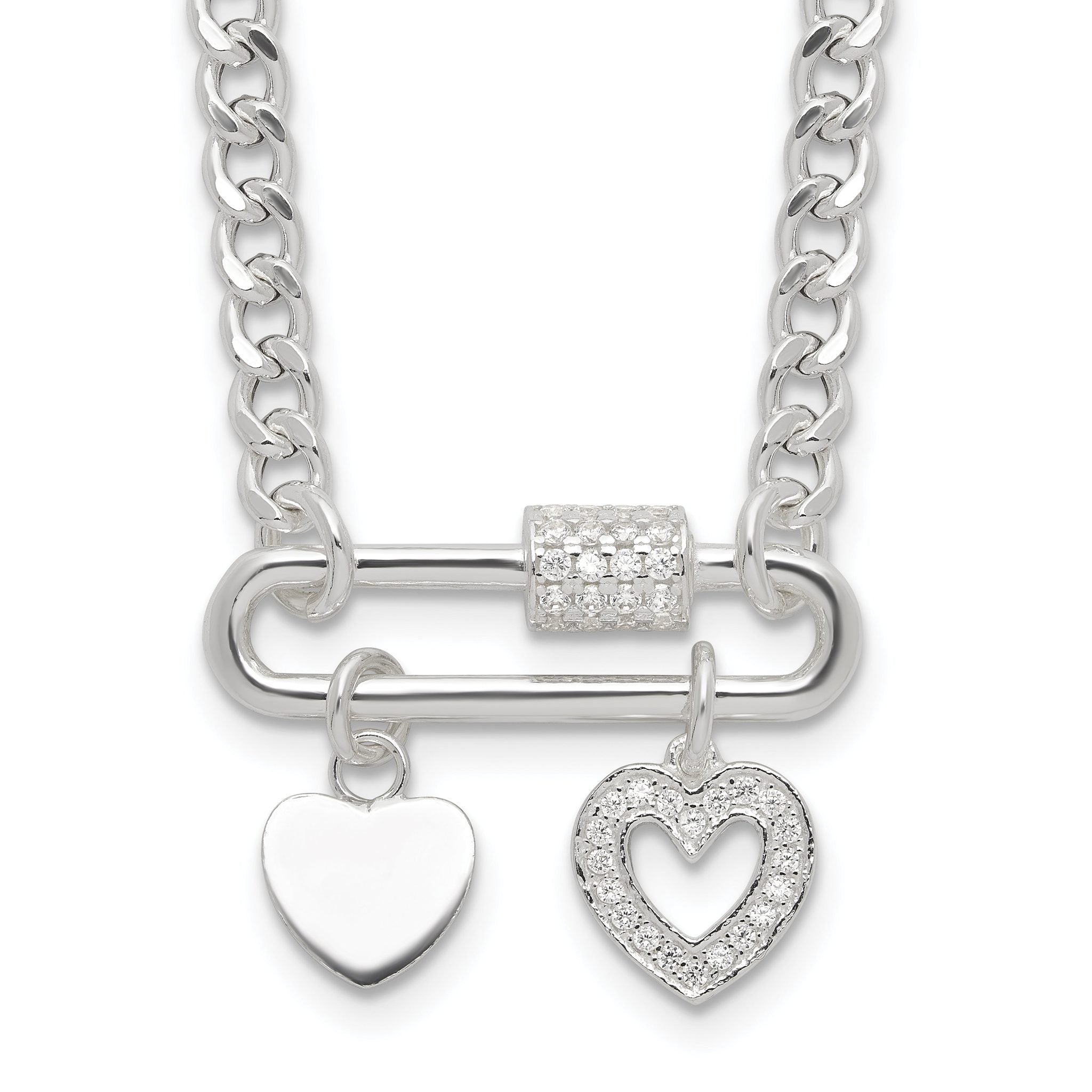 Sterling Silver RH-plated CZ Heart Moveable 16.25in w/2in ext Necklace Main image