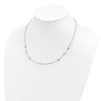 Sterling Silver Beaded with Rose-tone Roses Religious 18 inch Necklace with 1 inch extension