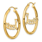 10k Yellow Gold Satin and Diamond-cut Name Plate Hoop Earrings