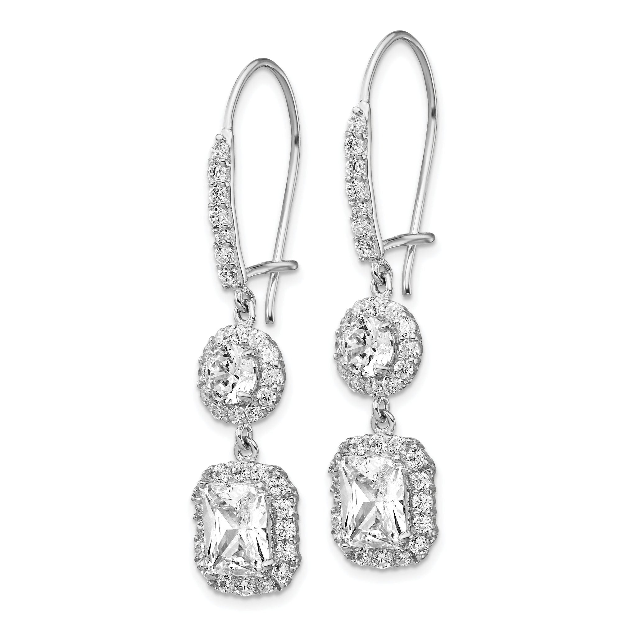 Cheryl M Sterling Silver Rhodium-plated Elongated Cushion-cut and Brilliant-cut CZ Halo Kidney Wire Dangle Earrings Secondary image
