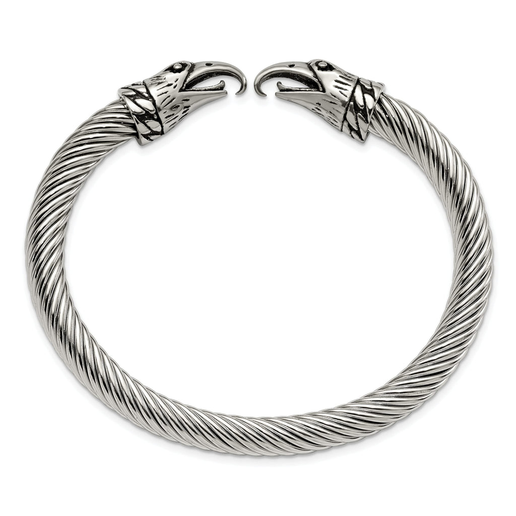 Stainless Steel Antiqued and Polished Eagle Cuff Bangle Bracelet for Women