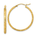 14K Polished and Satin Diamond-cut Hoop Earrings
