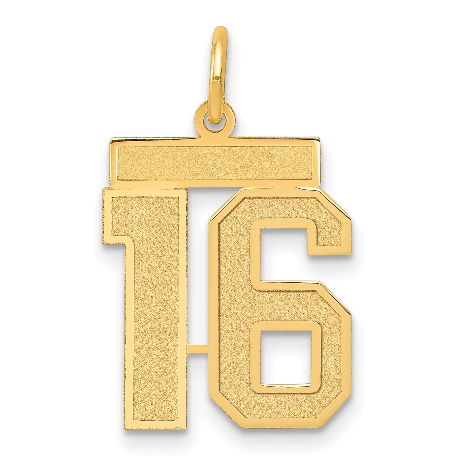 14K Gold Satin Finish Number 16 Charm Medium Brushed