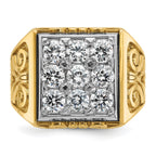 14k Two-tone Men's Polished and Textured Scroll Design 2 Carat AA Quality Diamond Square Cluster Rin