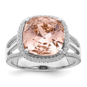 Cubic Zirconia & Peach Crystal Ring in Sterling Silver - Sophia Jewelers