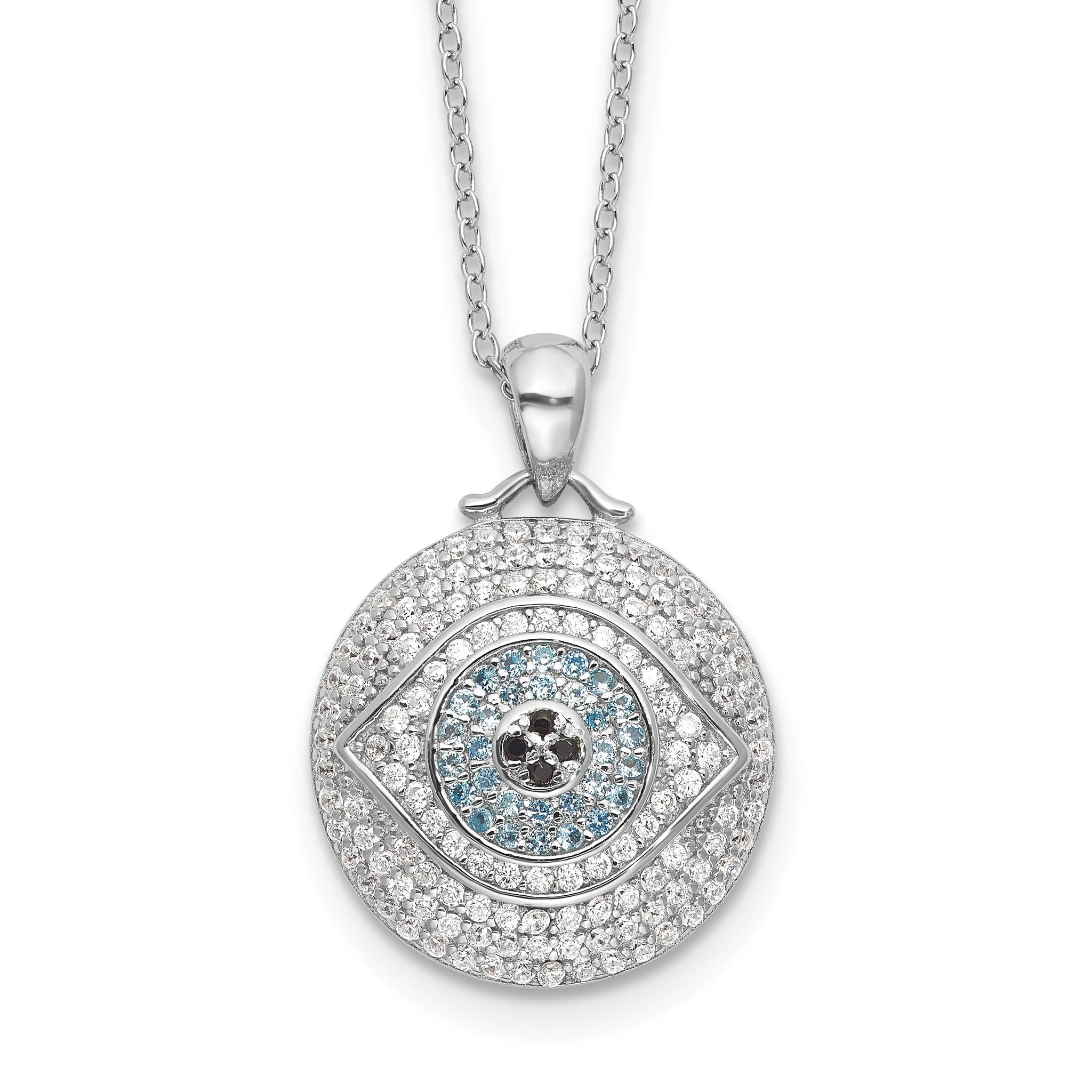 Sterling SilverRhodium-Rhodium-Plated Created Blue Spinel and CZ Evil Eye 18in Necklace Main image