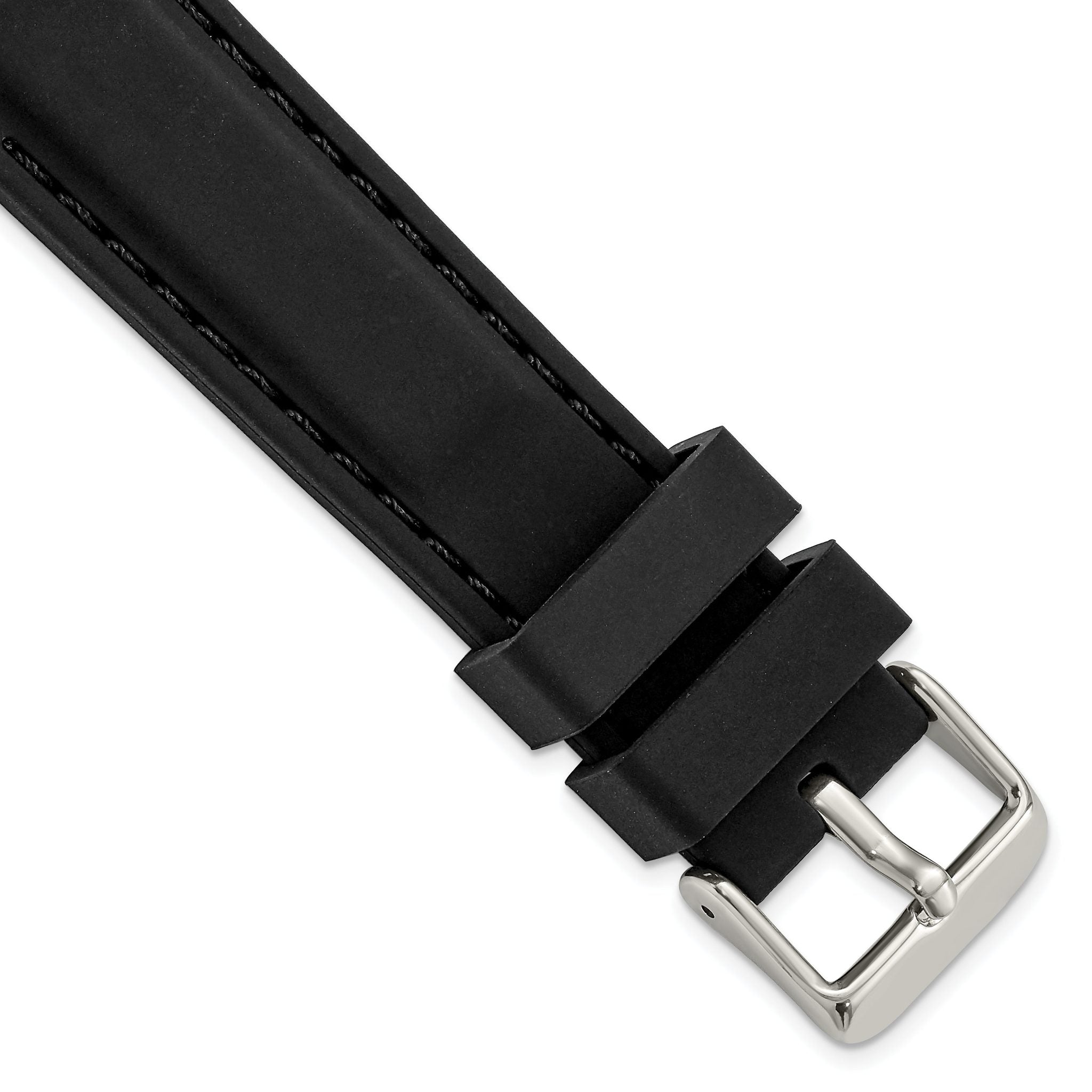 Smooth Silicone Watch Band in Black with Silver-Tone Buckle, 20mm