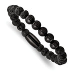 Stainless Steel Polished Black IP-plated 8mm Lava Stone Stretch Bracelet