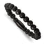 Stainless Steel Polished Black IP-plated 8mm Lava Stone Stretch Bracelet