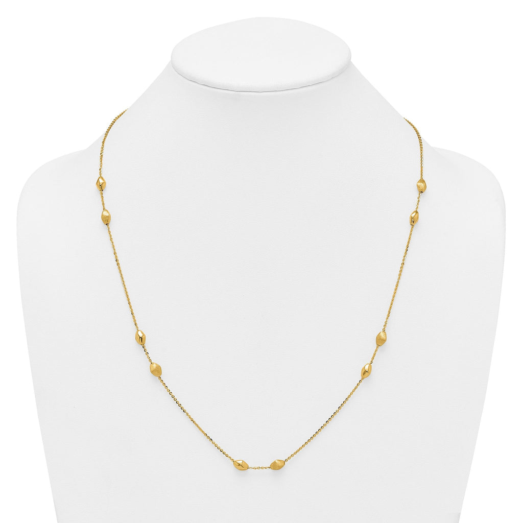14K Polished and Brushed Oval Beaded 5-Station 24 Inch Necklace