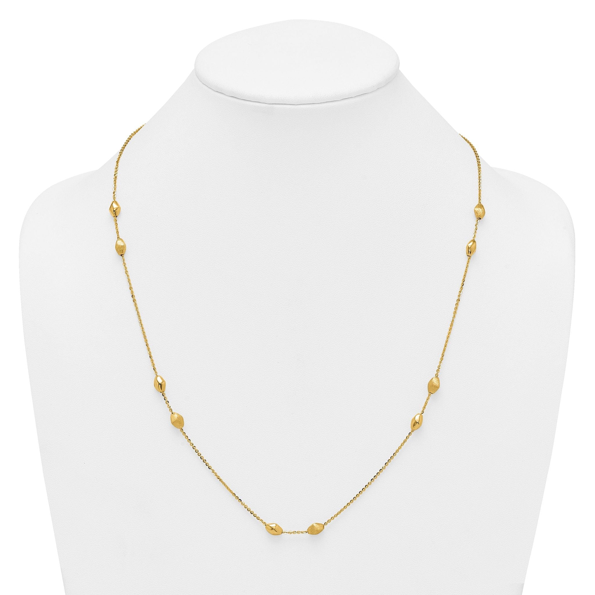 14K Polished and Brushed Oval Beaded 5-Station 24 Inch Necklace