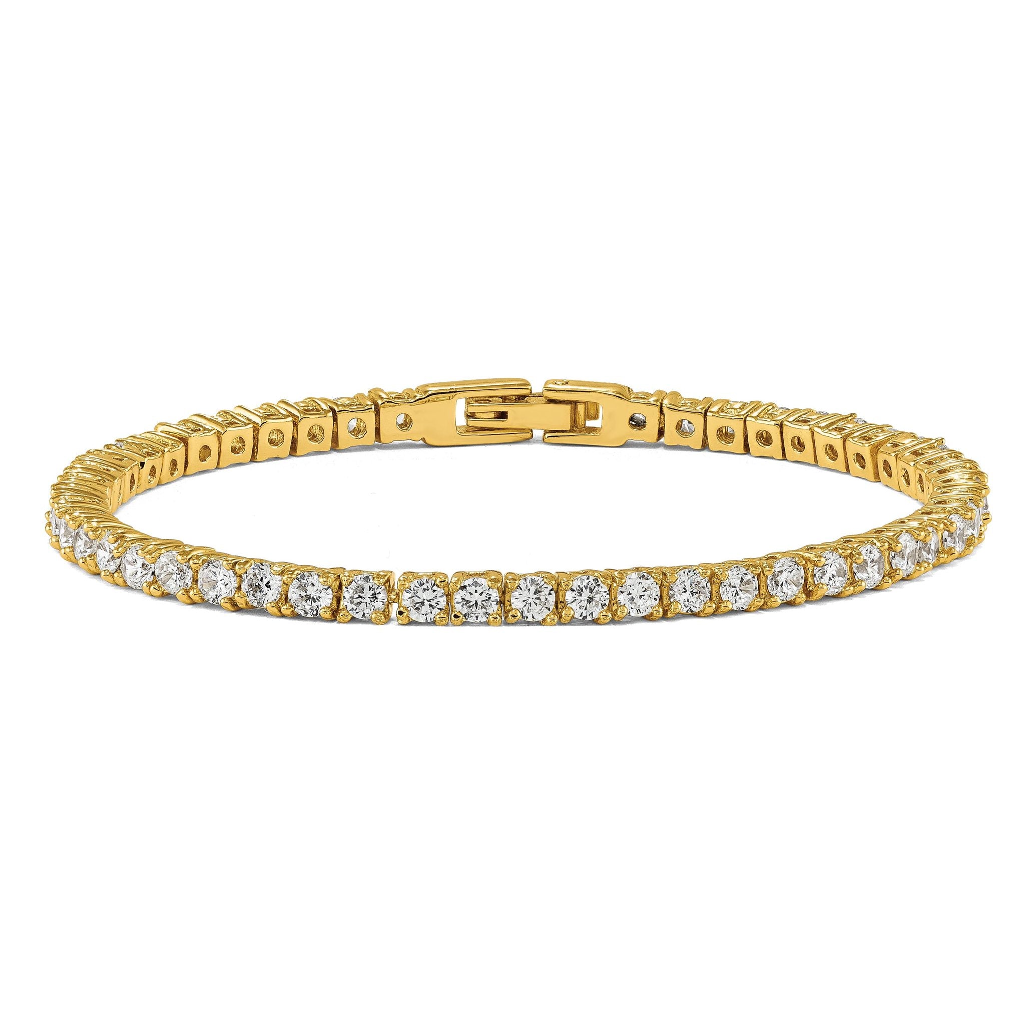 Stainless Steel Polished Yellow IP-plated Cubic Zirconia Tennis Bracelet for Women