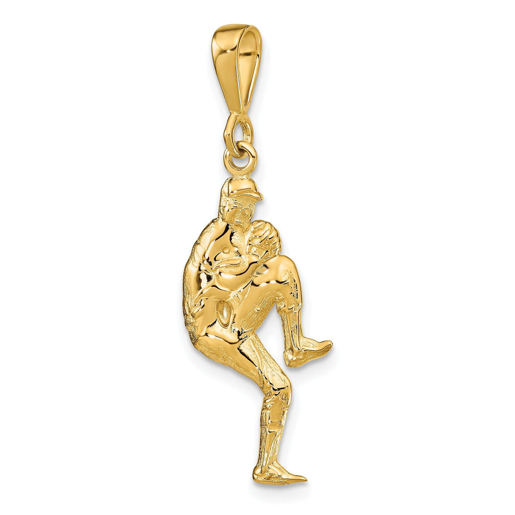 14K Gold 3D Baseball Pitcher Charm for Men with Polished Finish