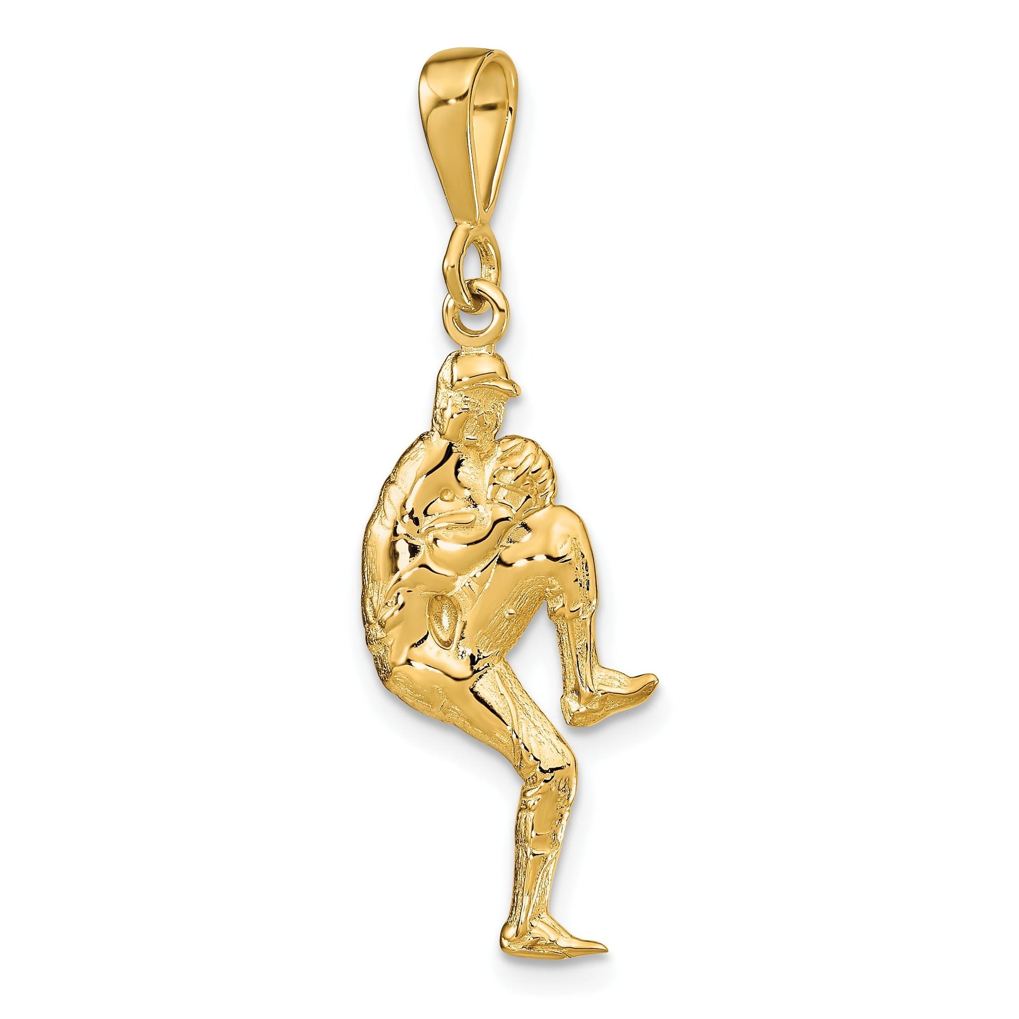 14K Gold 3D Baseball Pitcher Charm for Men with Polished Finish