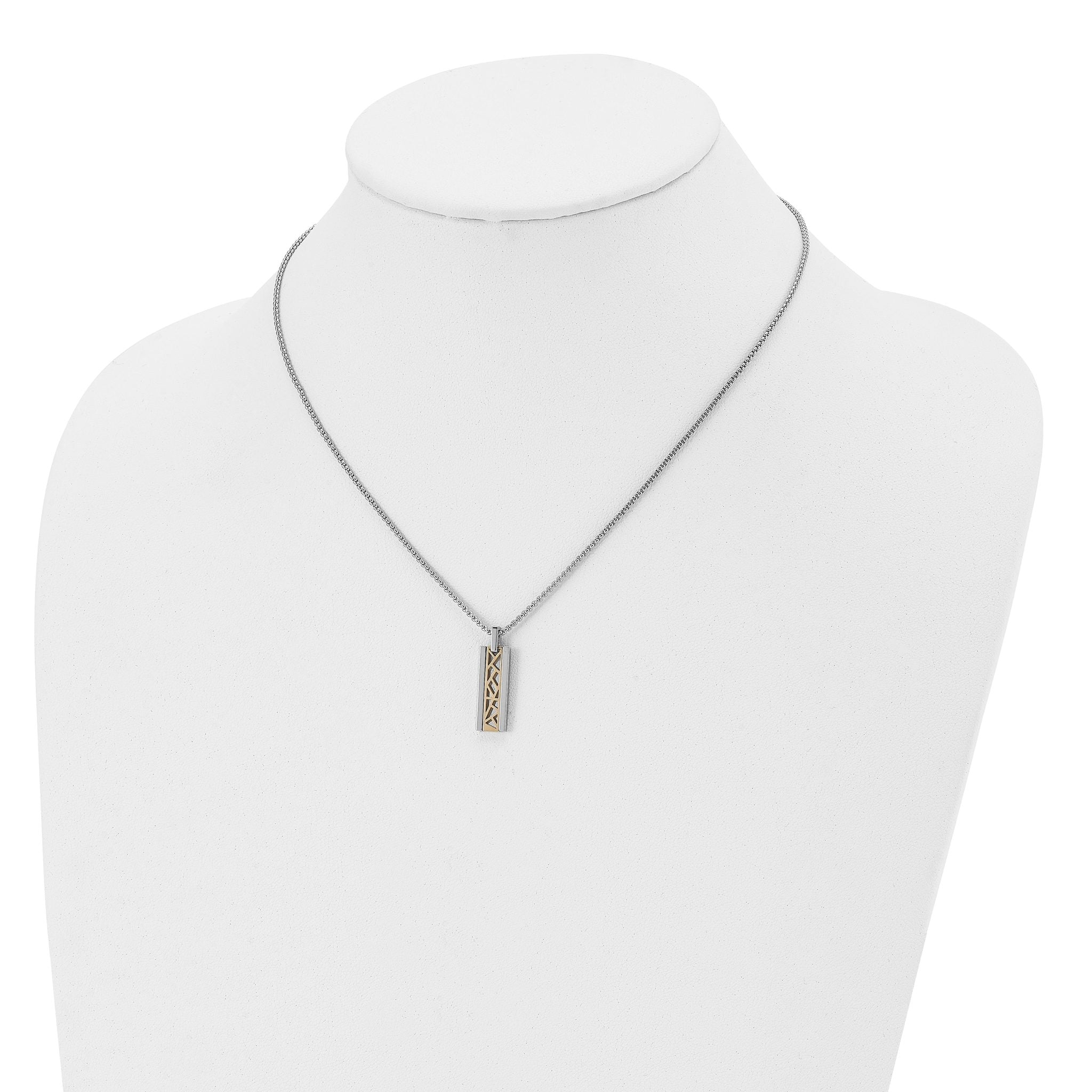 Chisel Stainless Steel Polished Yellow IP-plated Center Rectangle Pendant on a 16 inch Box Chain Necklace Secondary image