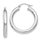 14K White Gold Polished 4mm Lightweight Tube Hoop Earrings