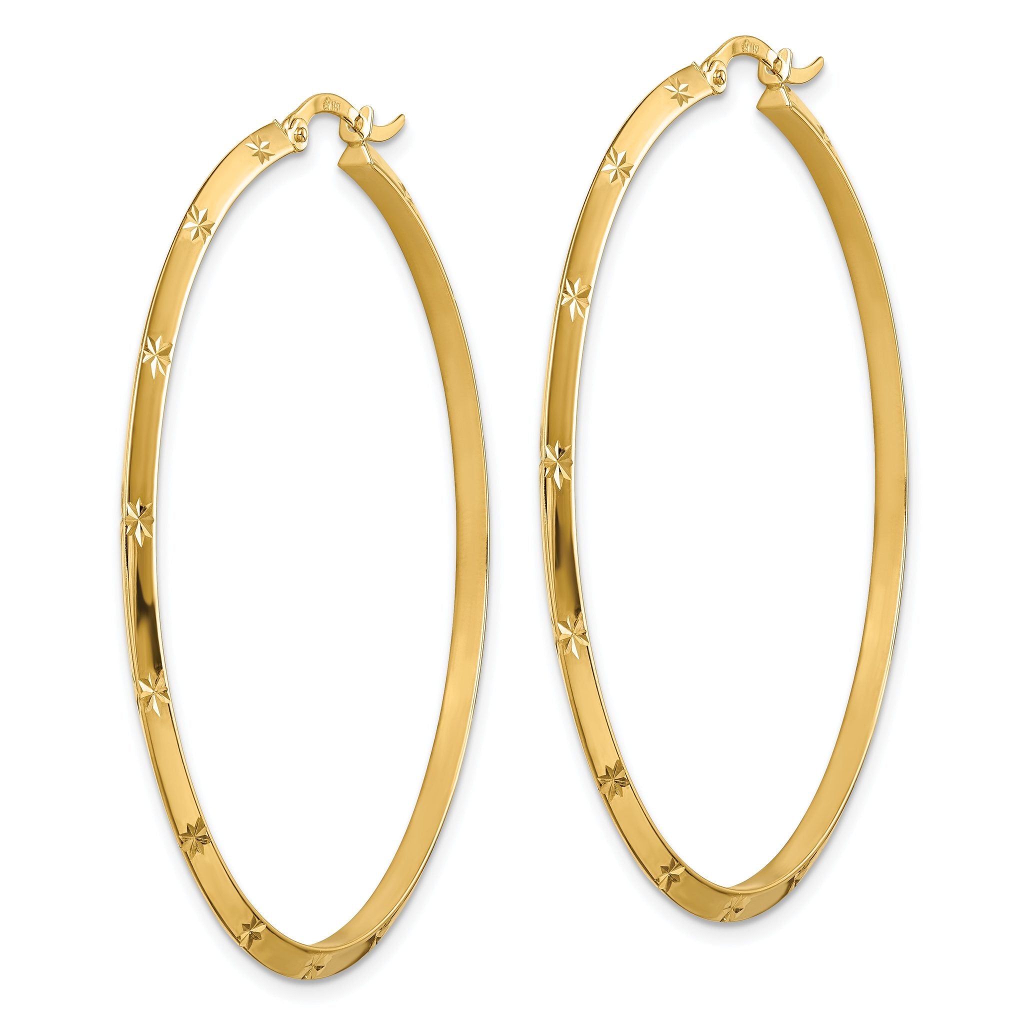 14K Polished Diamond-Cut Hoop Earrings Secondary image