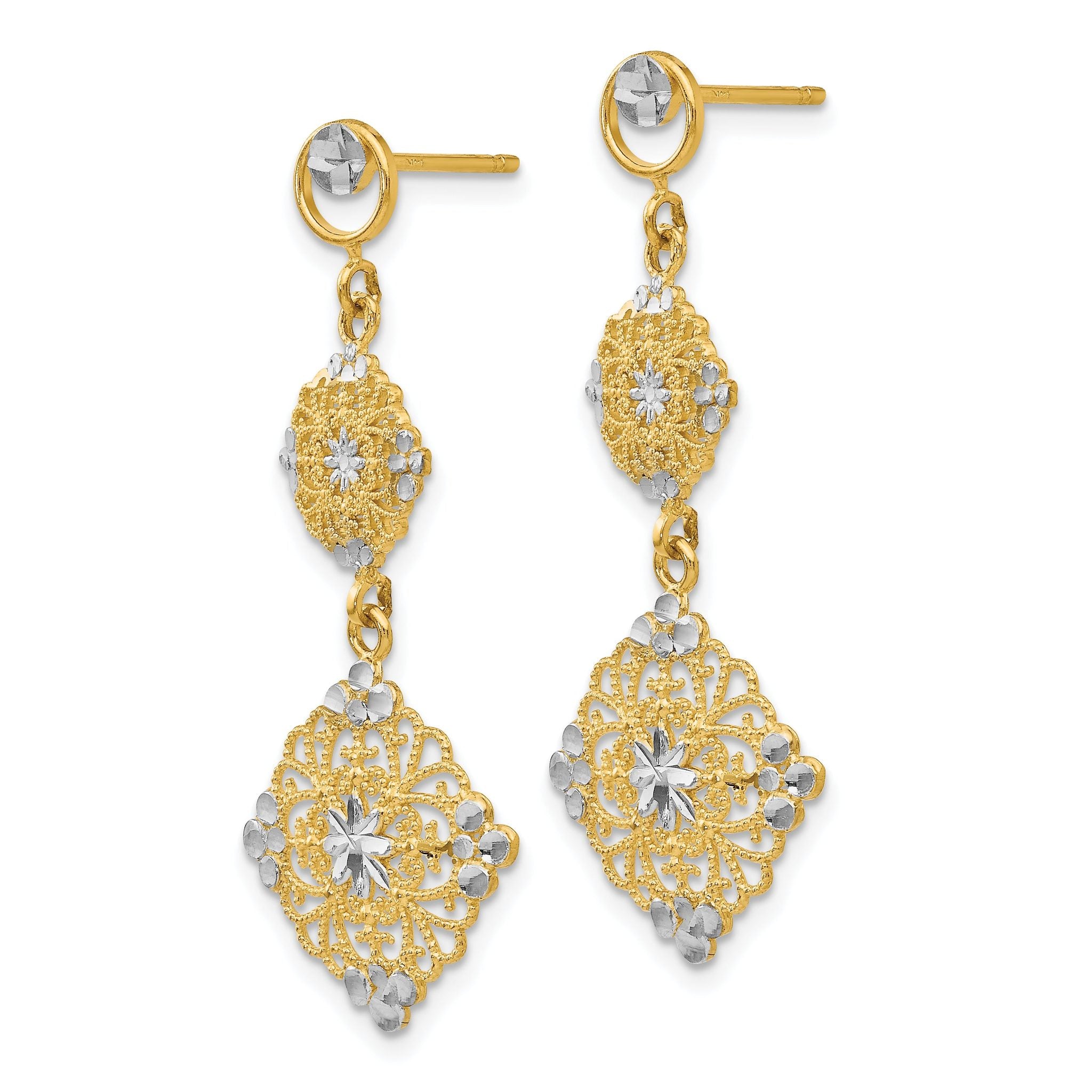 14k Rhodium Diamond-cut Filigree Dangle Earrings Secondary image