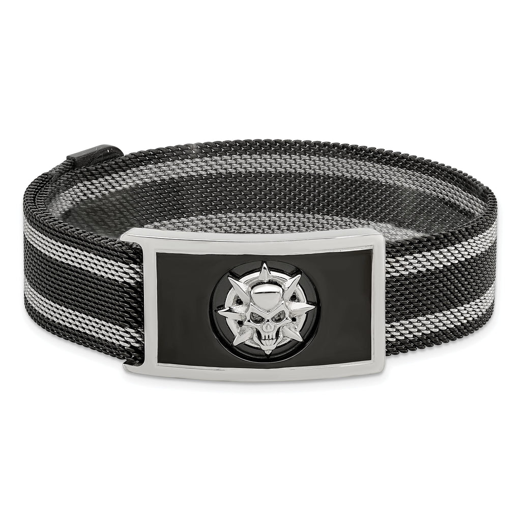 Stainless Steel Polished Black IP-plated Skull Mesh Adjustable Magnetic Clasp Bracelet