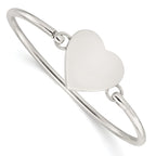 Sterling Silver 925 Engravable Heart Bangle with Polished Finish