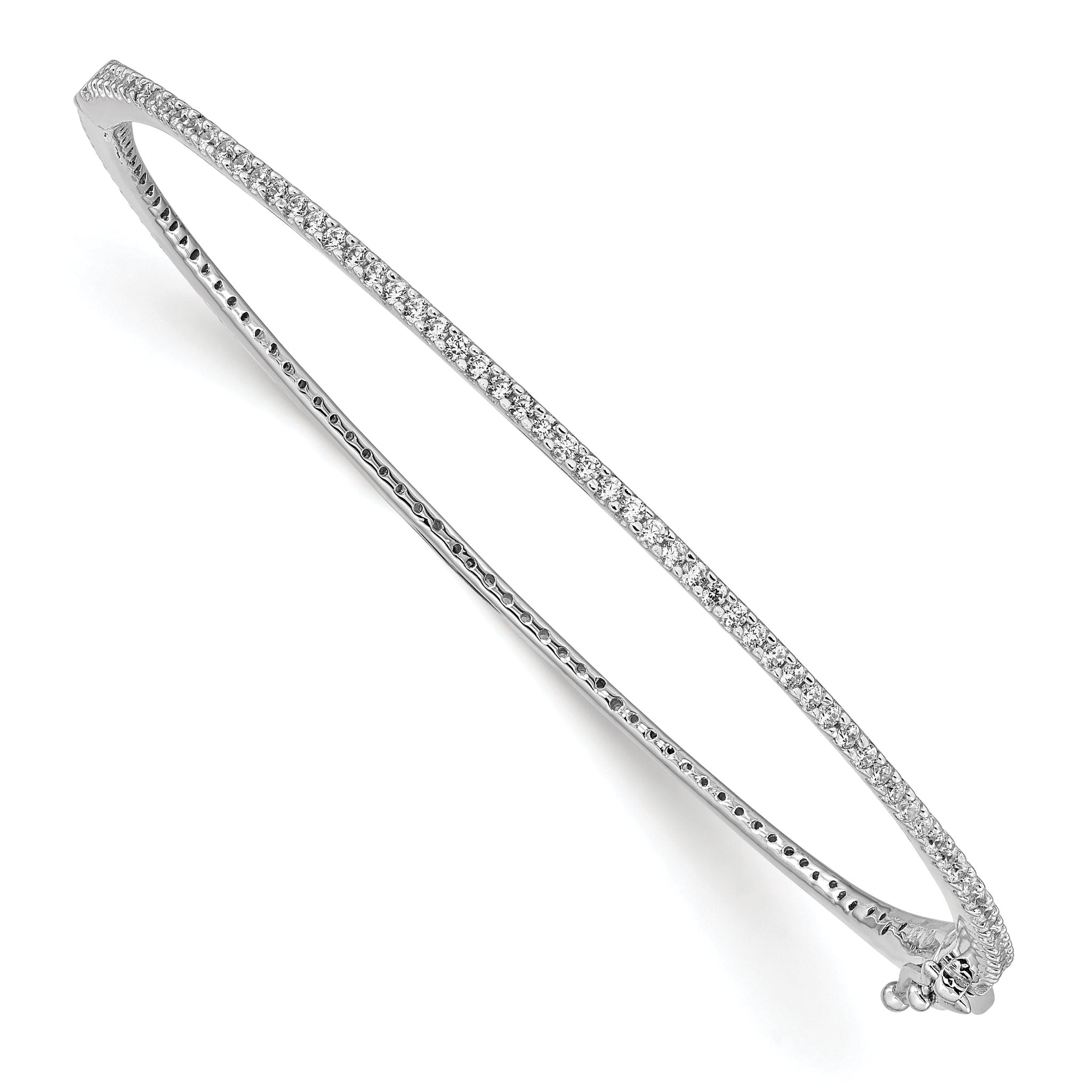Sterling Silver 925 Rhodium-Plated CZ Bangle Bracelet with Hinged Design