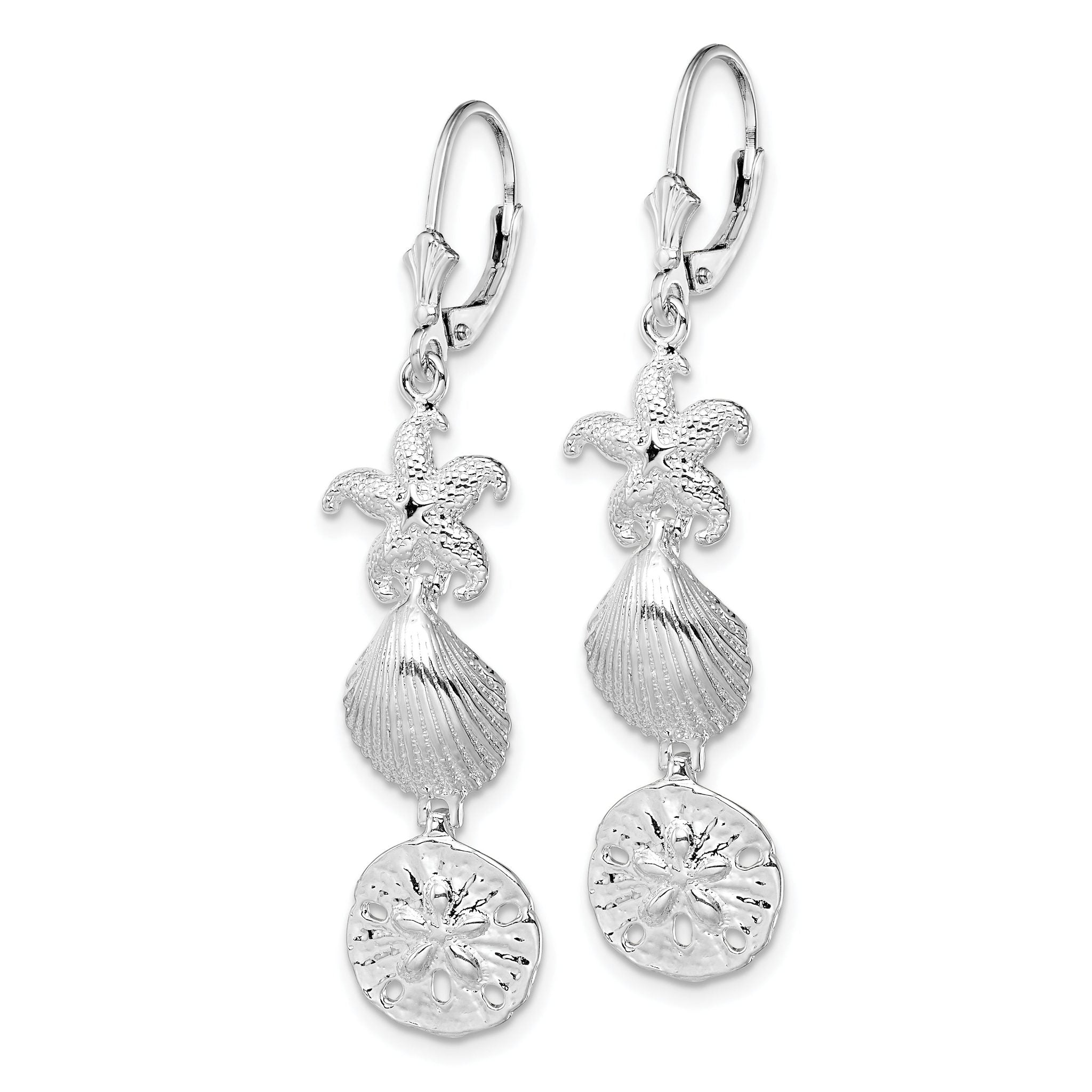 De-Ani Sterling Silver Rhodium-Plated Polished Sea Life Leverback Earrings Secondary image