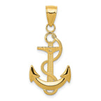 14K Gold Anchor Pendant with Polished Finish and Textured Rope Design for Men