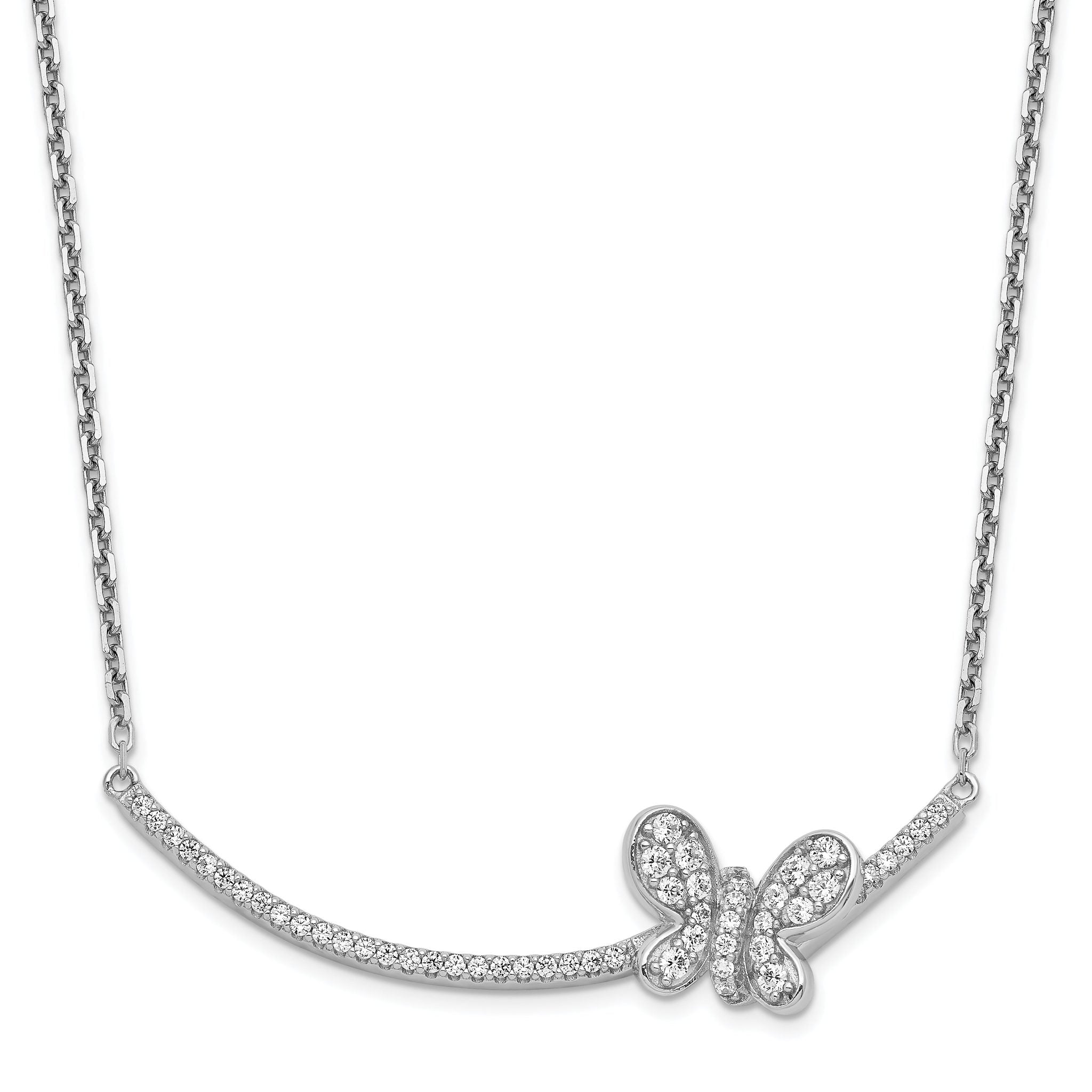 Sterling Silver Rhodium-plated CZ Butterfly Bar 2in ext Necklace Main image