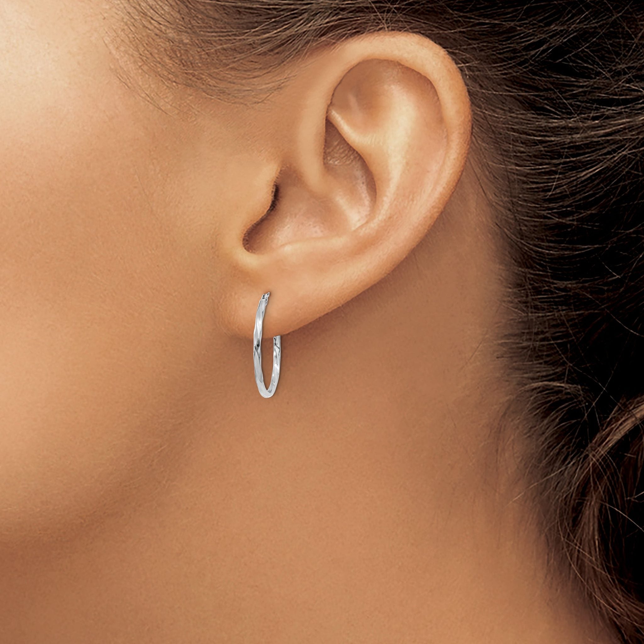 10k White Gold Polished Twisted Hoops