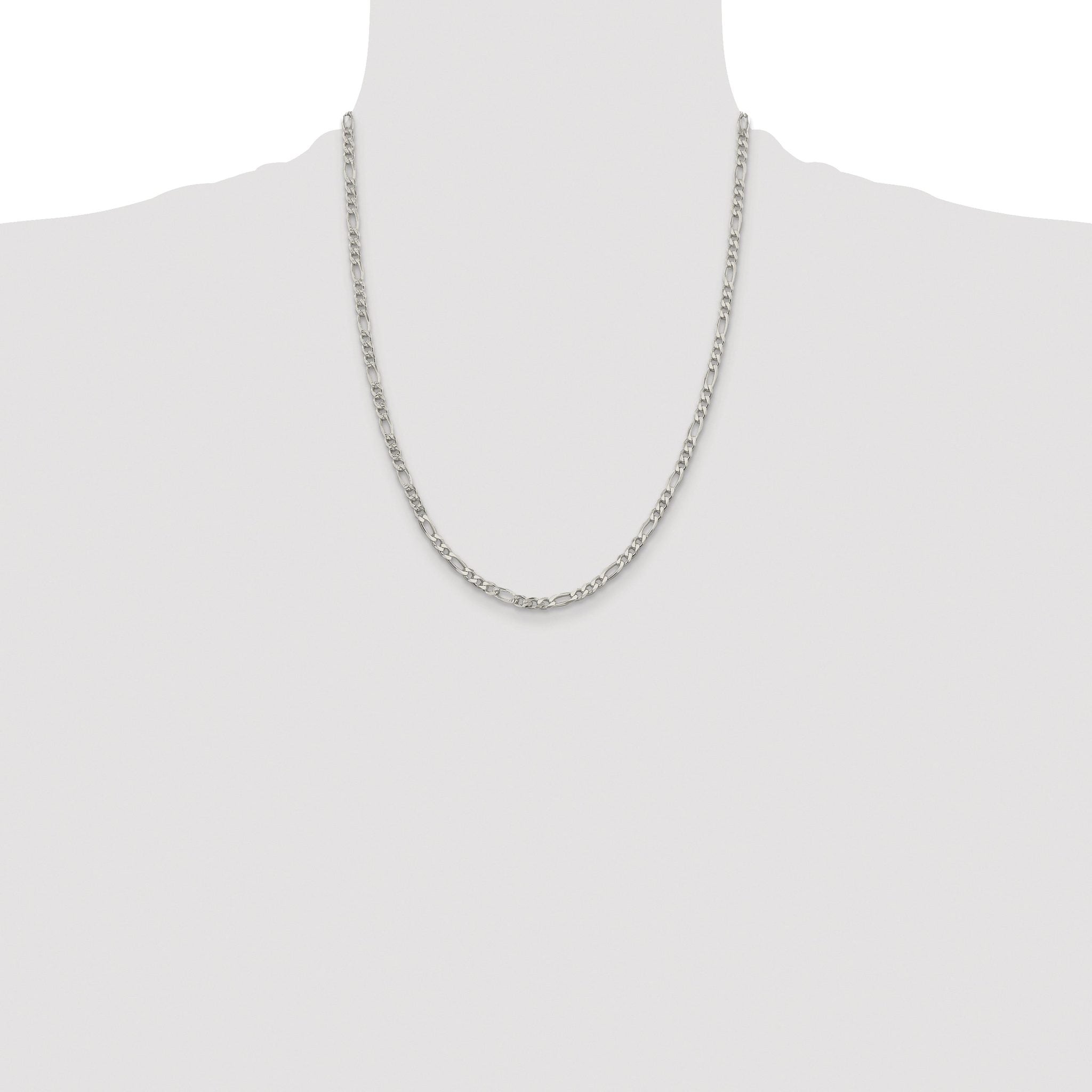 Pavé Flat Figaro Chain in Sterling Silver, 4mm