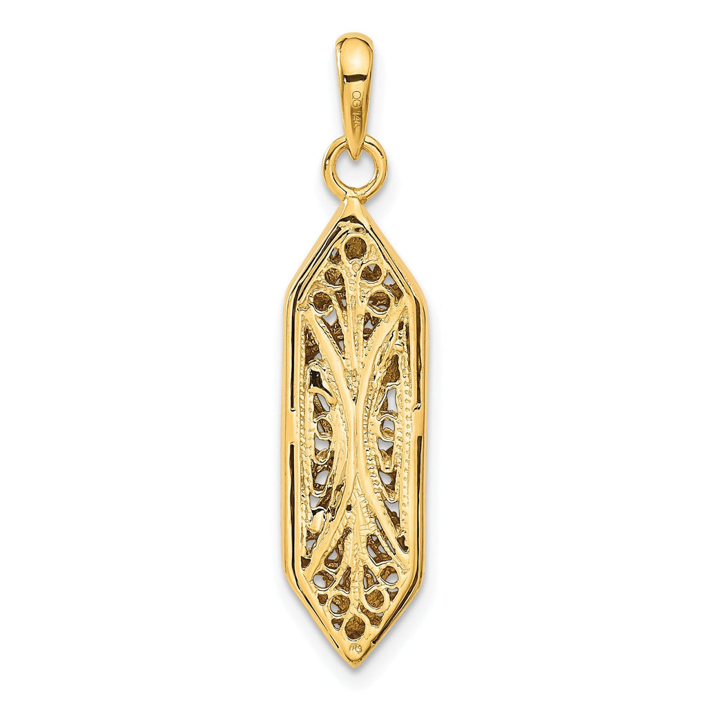 14K Gold Mezuzah Pendant with White Rhodium Accent Polished Finish