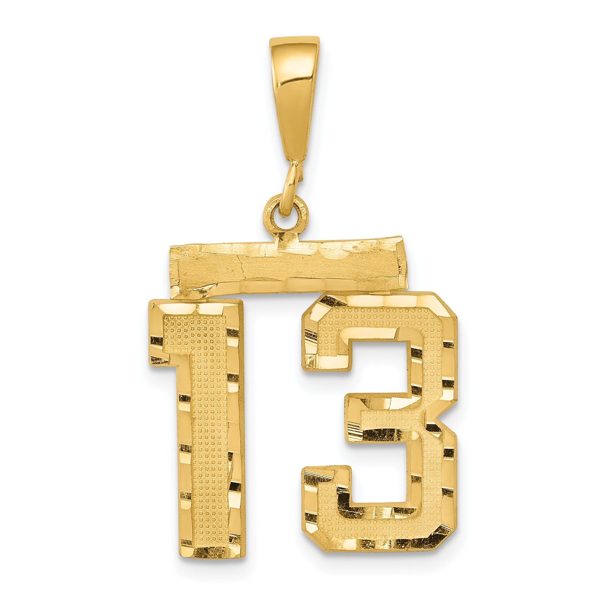 14K Gold Diamond-Cut Number 13 Charm with Polished Finish