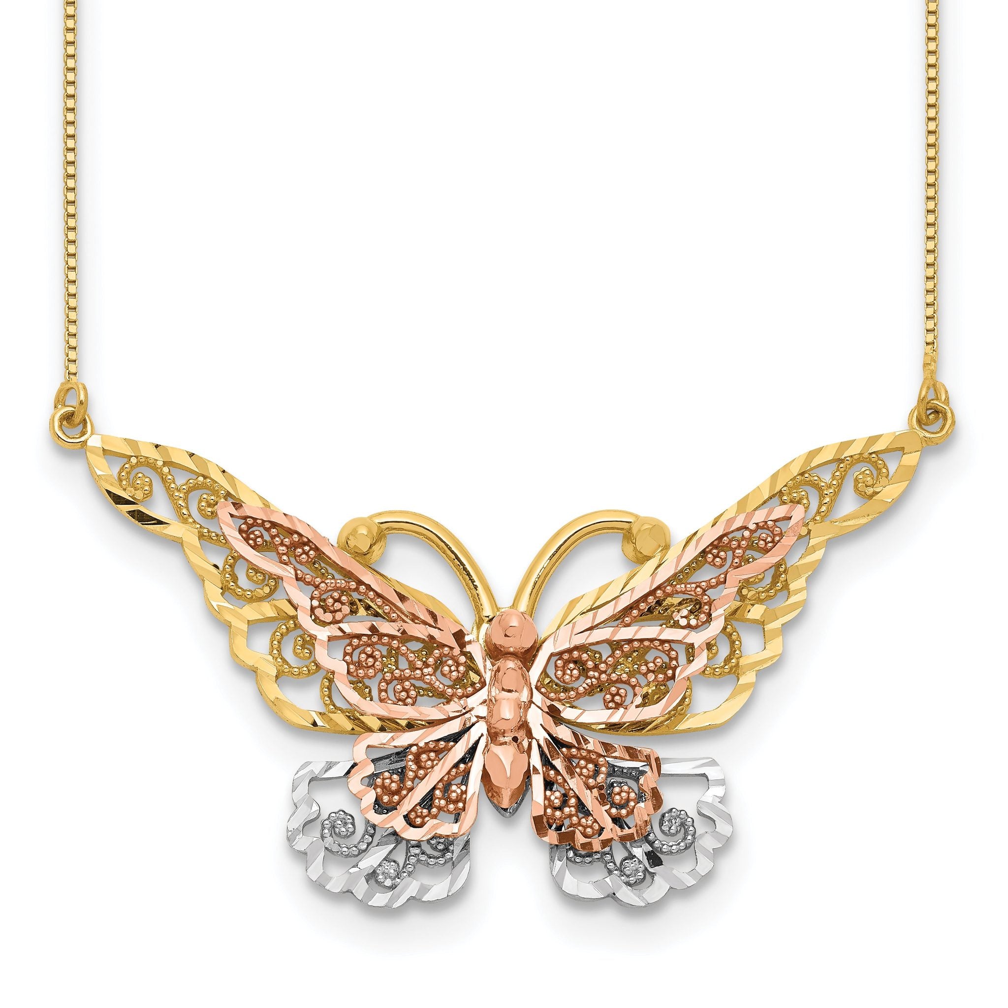 14k Yellow & Rose Gold w/ Rhodium Butterfly Necklace Main image
