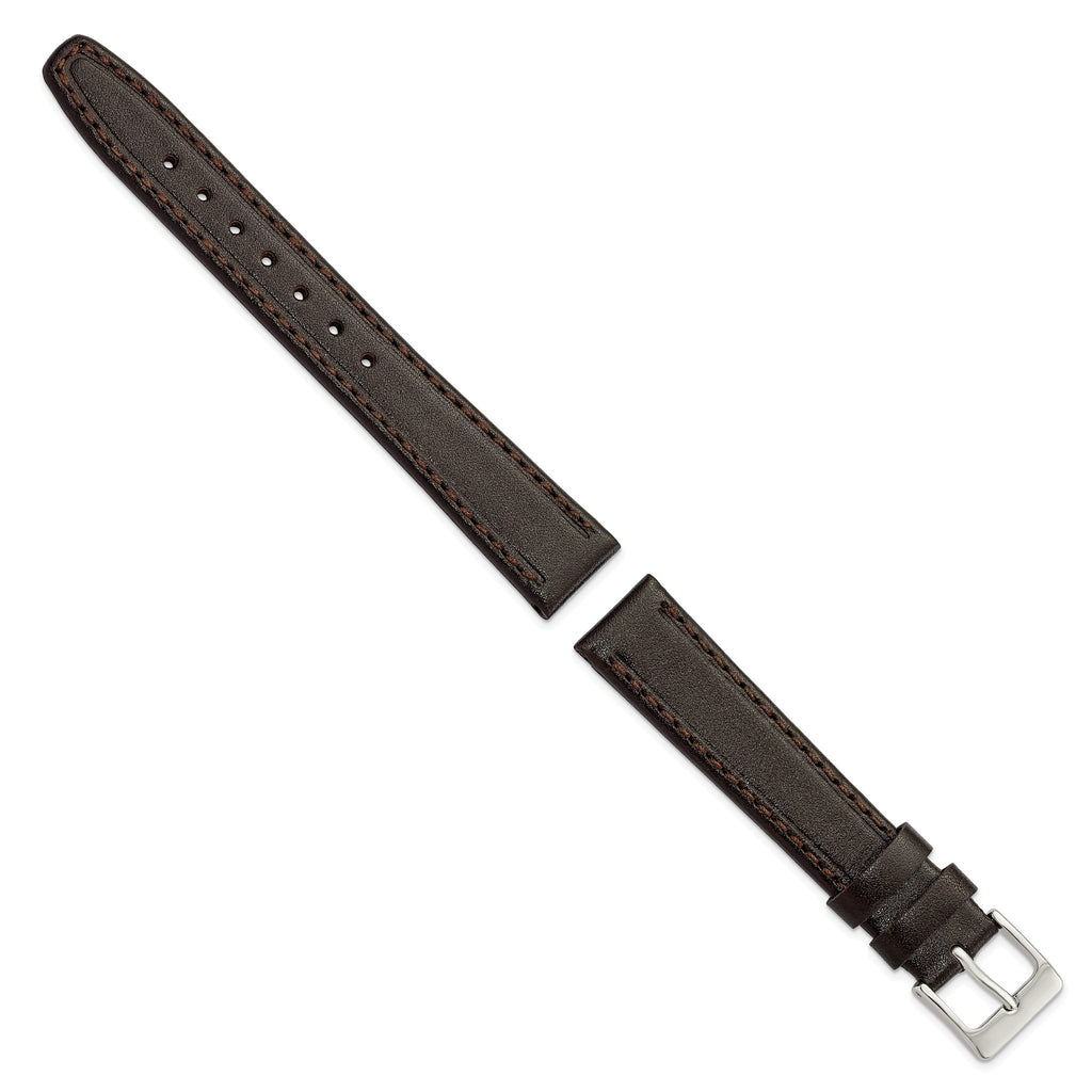 Genuine Calf Leather Watch Band in Dark Brown, 18mm